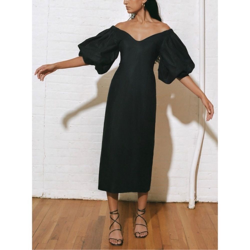 Mara Hoffman Midi Linen-Blend Namari Puff-Sleeve Dress